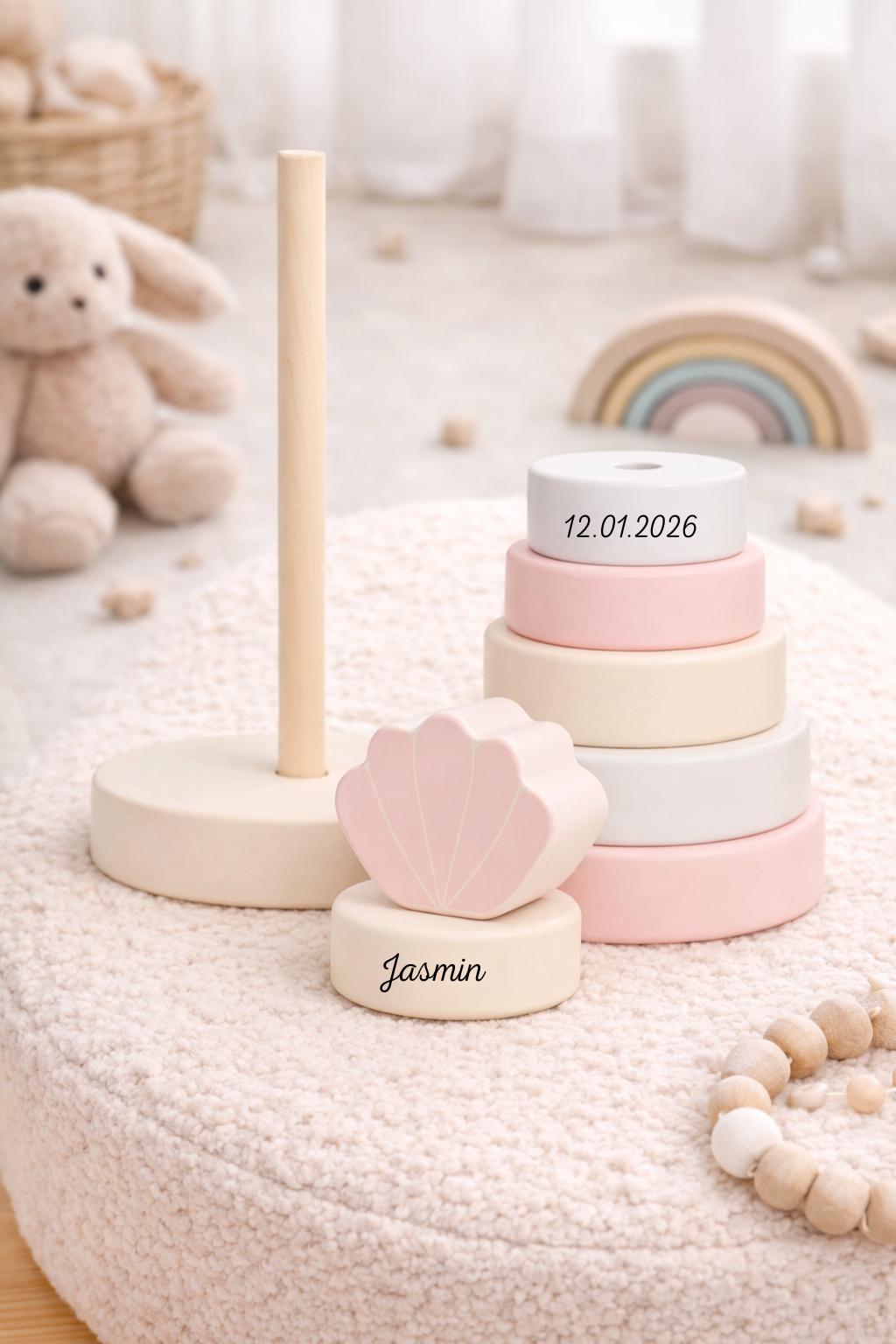 Stapelturm Holz personalisiert  - Rosa