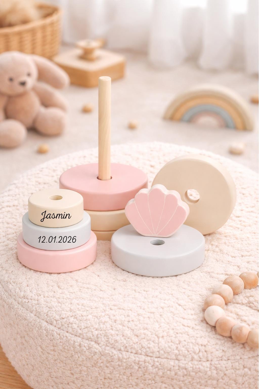 Stapelturm Holz personalisiert  - Rosa