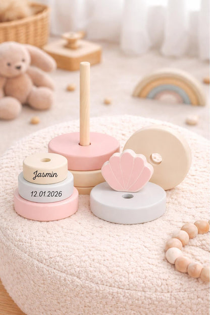 Stapelturm Holz personalisiert  - Rosa