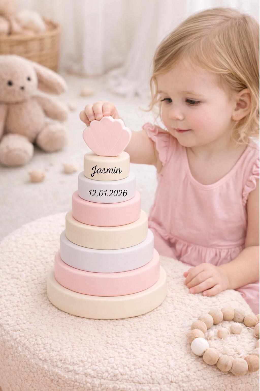 Stapelturm Holz personalisiert  - Rosa