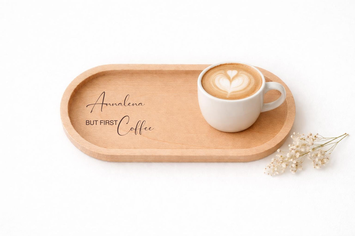 Holz Tablett personalisiert mit Name – BUT FIRST COFFEE