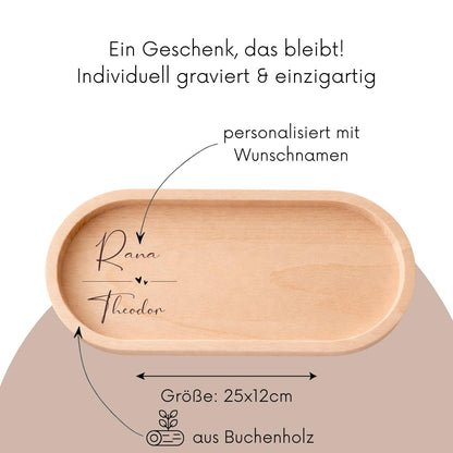 Holz Tablett für Paare mit Namen & Herz