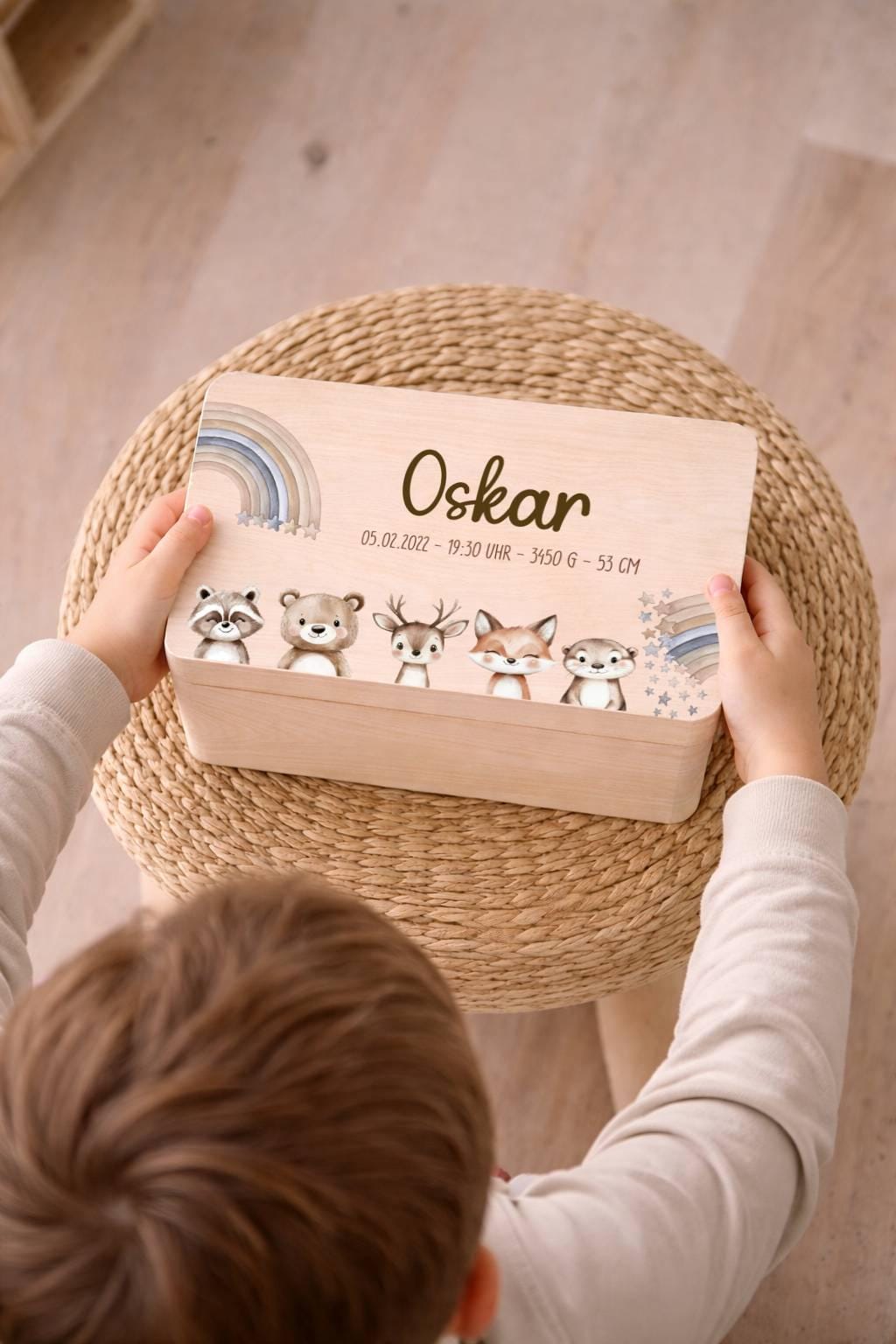 Erinnerungskiste - Regenbogen mit Tieren