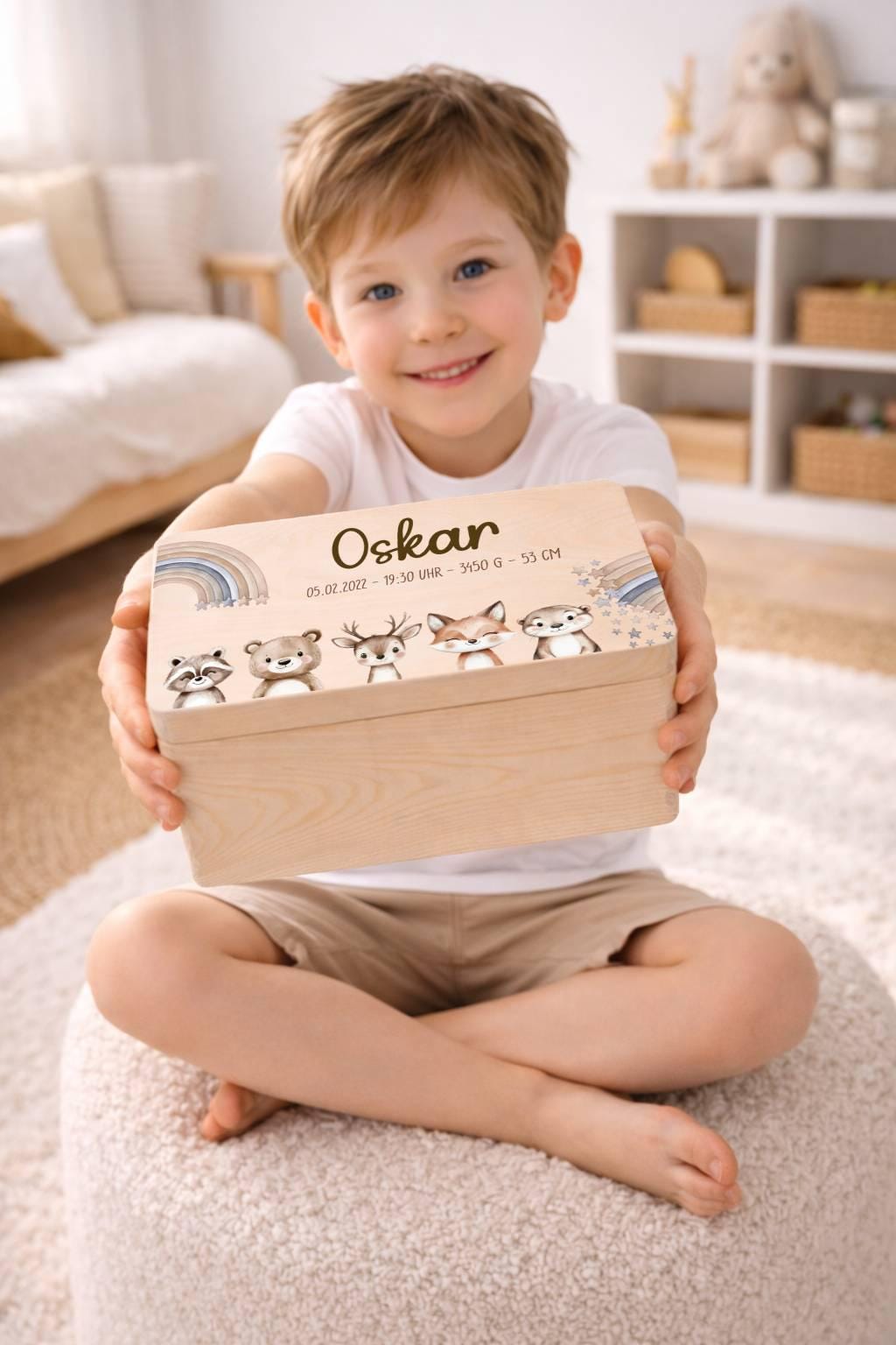 Erinnerungskiste - Regenbogen mit Tieren