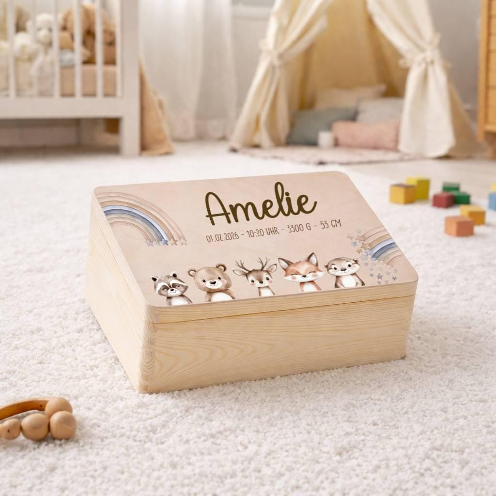 Erinnerungskiste - Regenbogen mit Tieren