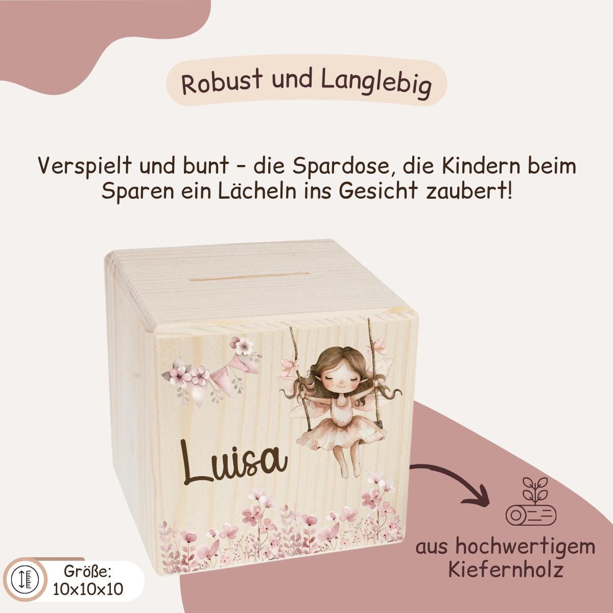 Spardose personalisiert mit Namen | Kinder Spardose Holz | Geschenk Geburt Taufe | Geldgeschenk Kind
