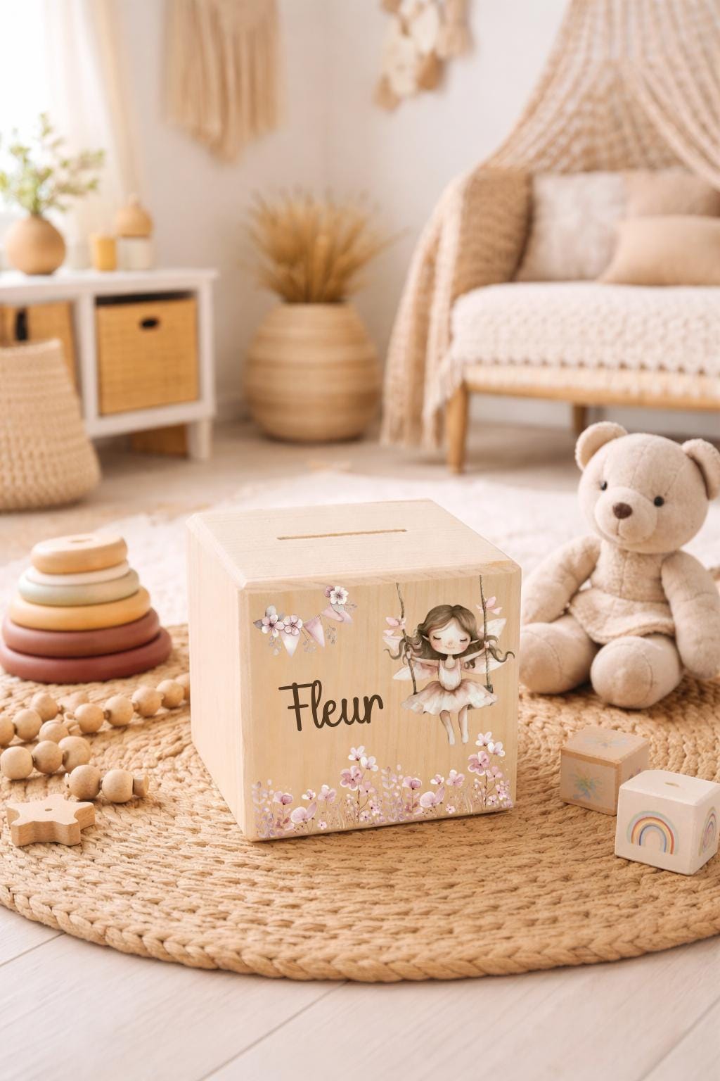 Spardose personalisiert mit Namen | Kinder Spardose Holz | Geschenk Geburt Taufe | Geldgeschenk Kind