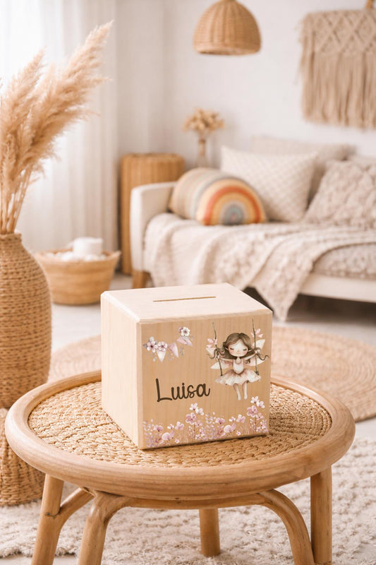 Spardose mit Blumenwiese Rosa