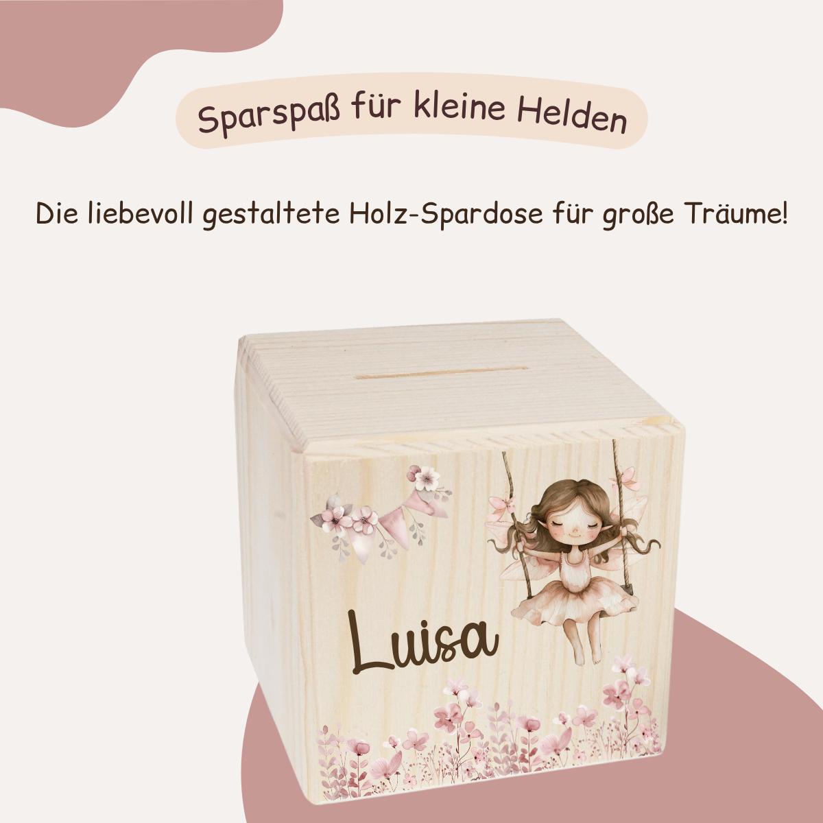 Spardose personalisiert mit Namen | Kinder Spardose Holz | Geschenk Geburt Taufe | Geldgeschenk Kind