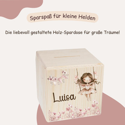 Spardose personalisiert mit Namen | Kinder Spardose Holz | Geschenk Geburt Taufe | Geldgeschenk Kind