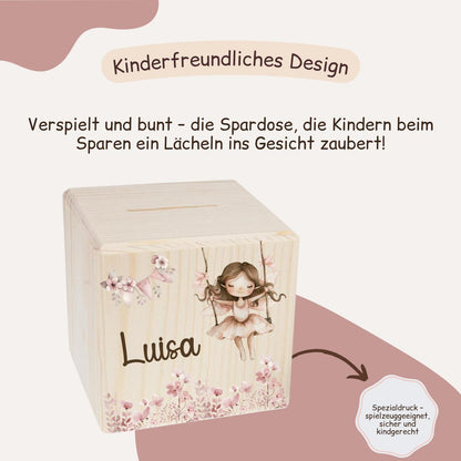 Spardose personalisiert mit Namen | Kinder Spardose Holz | Geschenk Geburt Taufe | Geldgeschenk Kind