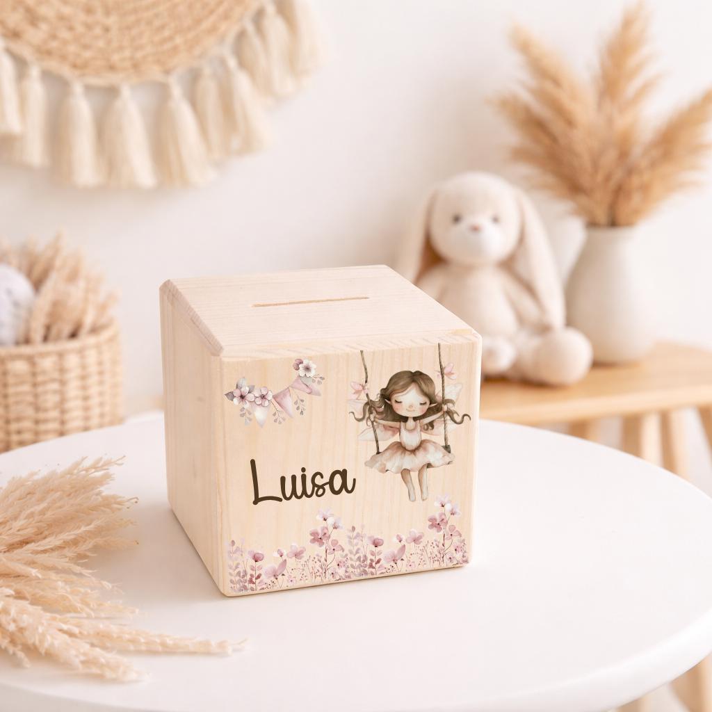 Spardose personalisiert mit Namen | Kinder Spardose Holz | Geschenk Geburt Taufe | Geldgeschenk Kind