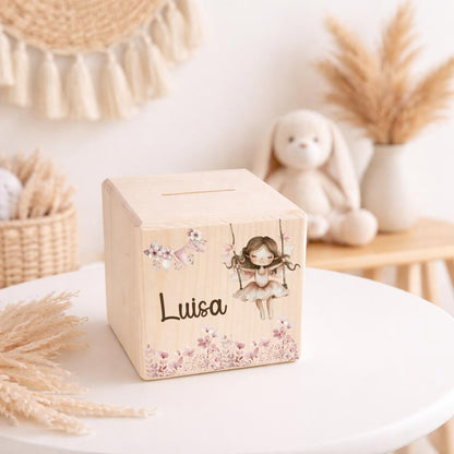 Spardose personalisiert mit Namen | Kinder Spardose Holz | Geschenk Geburt Taufe | Geldgeschenk Kind