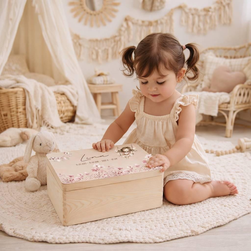 Erinnerungskiste Baby personalisiert | Erinnerungsbox Holz mit Name | Babygeschenk Geburt | Taufgeschenk | Holzkiste Baby | Geschenk Taufe