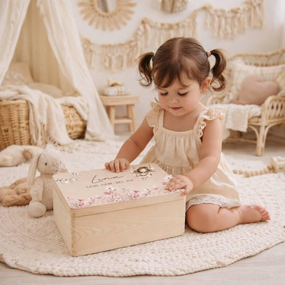 Erinnerungskiste Baby personalisiert | Erinnerungsbox Holz mit Name | Babygeschenk Geburt | Taufgeschenk | Holzkiste Baby | Geschenk Taufe