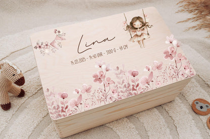 Erinnerungskiste Baby personalisiert | Erinnerungsbox Holz mit Name | Babygeschenk Geburt | Taufgeschenk | Holzkiste Baby | Geschenk Taufe
