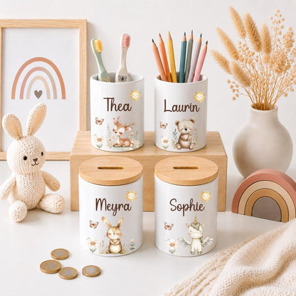 Spardose personalisiert mit Namen | Kinder Spardose Keramik | Zahnputzbecher Kinder | Stiftehalter | Baby Geschenk