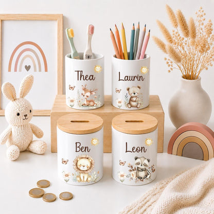 Spardose personalisiert mit Namen | Kinder Spardose Keramik | Zahnputzbecher Kinder | Stiftehalter | Baby Geschenk