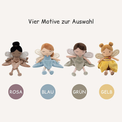 Kuscheltier Fee personalisiert mit Namen, Geschenk zur Geburt & Taufe, Schmusetier Elfe, Kuschelpuppe Baby Mädchen, Einschlafhilfe