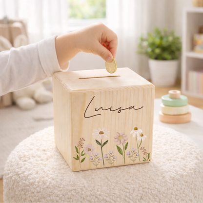 Spardose mit Blumenwiese