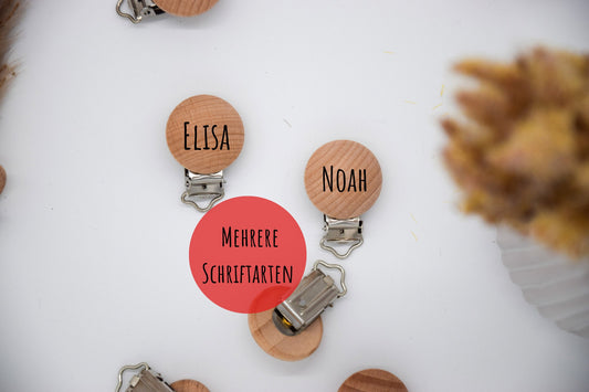 Houten clip gepersonaliseerde speenkettingclips met gravure