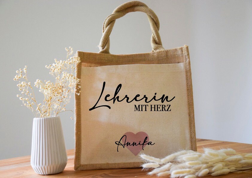 Personalisierte Jutetasche Lehrerin mit Herz