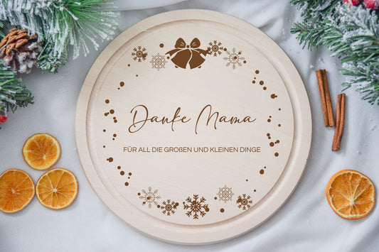 Frühstücksbrett mit "Danke Mama" Weihnachtskranz