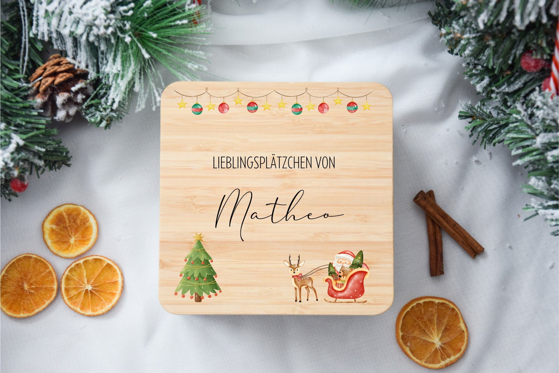 Keksdosen für Weihnachtsplätzchen mit Santa Claus-Motiv und Schlitten