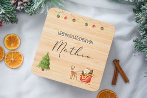 Keksdosen für Weihnachtsplätzchen mit Santa Claus-Motiv und Schlitten