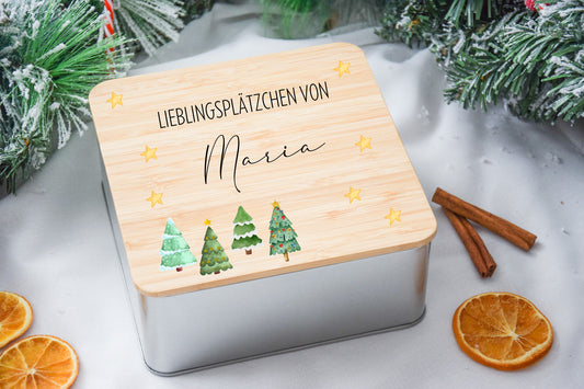 Keksdosen für Weihnachtsplätzchen mit Tannenbaum-Motiv