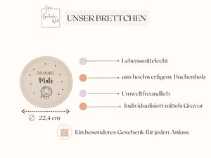 Rundes Frühstücksbrett mit versch. Tiermotiven, Löwe, Tiger, Hase, Elefanten und Giraffe