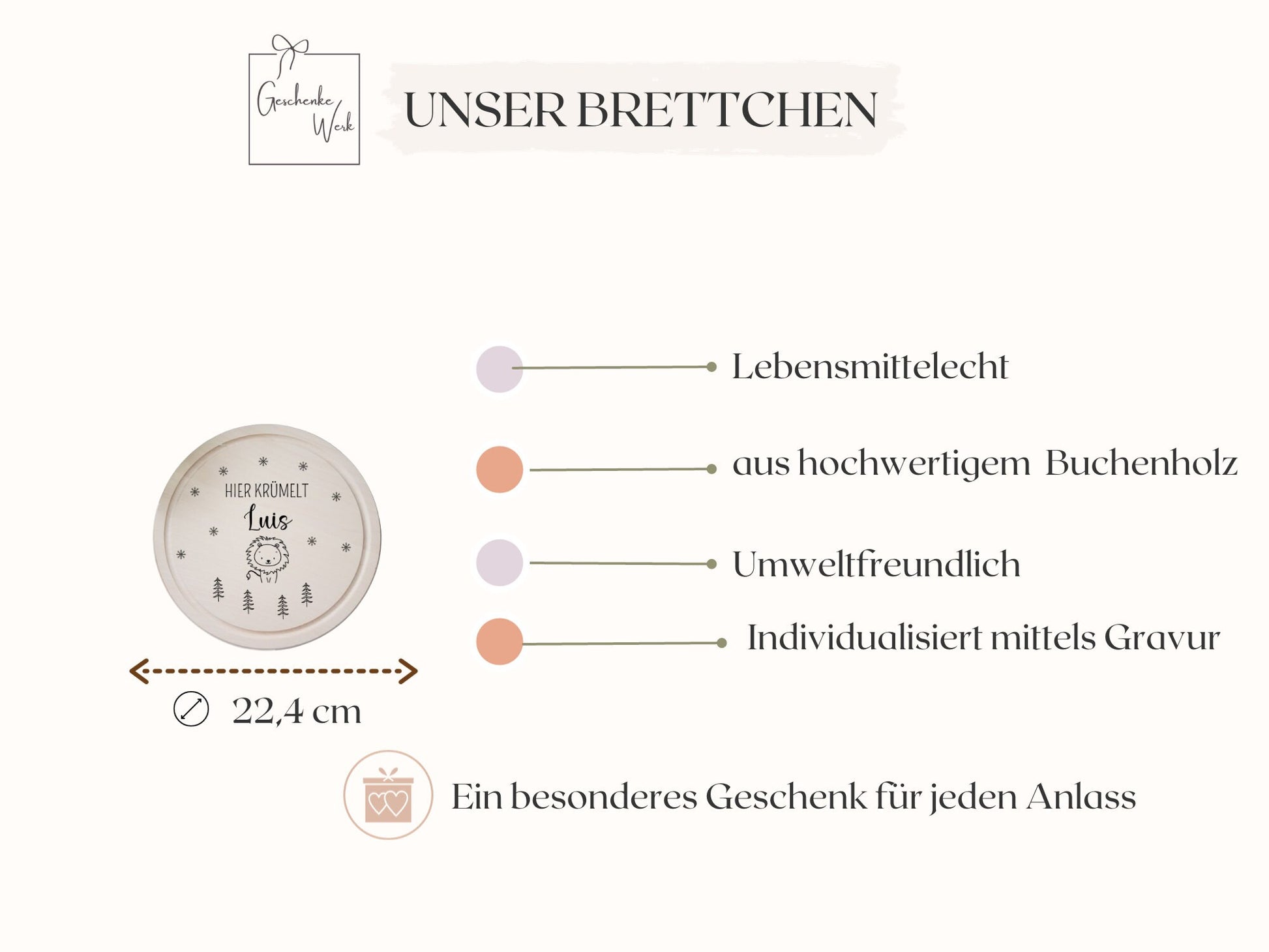 Rund Frühstücksbrett mit verspielten Tier- und Baum-Motiven