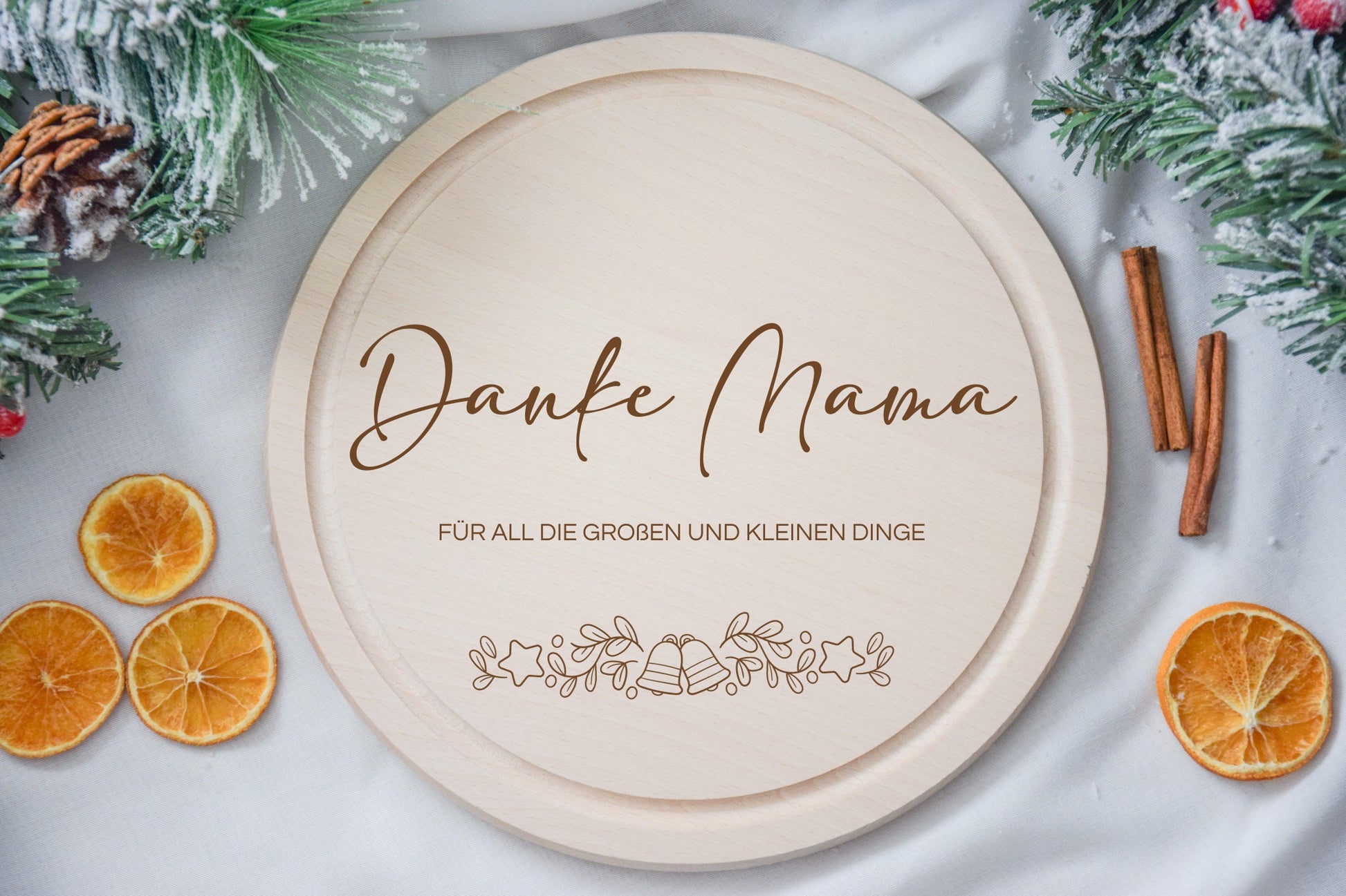 Rundes Frühstücksbrett mit "Danke Mama" Weihnachtsmotiv