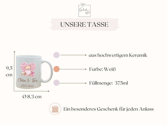 Keramiktasse mit Teddybär Motiv in Rosa