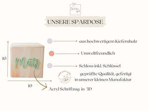 Spardose mit 3D Schriftzug in Bunten Pastell Farben