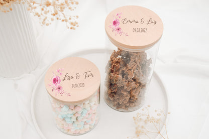 Barattolo portaoggetti personalizzato con fiori rosa