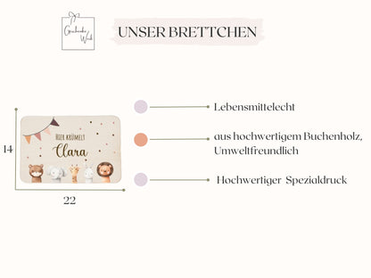 Brettchen personalisiert mit Bunten- Tiermotiven